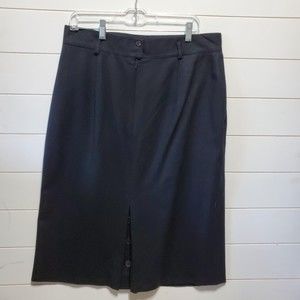Jones New York womens size 16 wool black midi skirt office pockets button accent
